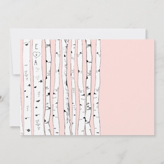 ピンクまたは任意の色の樺の木ツリー結婚式招待状 招待状 (裏面)