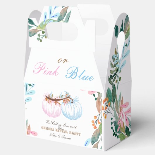 ピンクまたは青かぼちゃジェンダー表示パーティの招待状 フェイバーボックス (オープン)