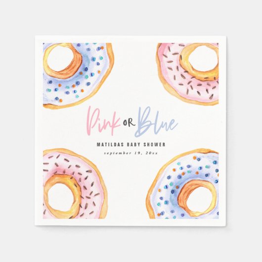 ピンクまたは青のドーナツ赤ちゃんシャワー紙プレート スタンダードカクテルナプキン (正面)