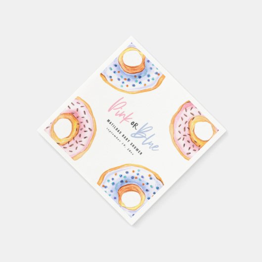 ピンクまたは青のドーナツ赤ちゃんシャワー紙プレート スタンダードカクテルナプキン (角)