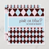 ピンクまたは青の中性アーガイル柄のの男の子のベビーシャワー 招待状 (正面/裏面)