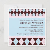 ピンクまたは青の中性アーガイル柄のの男の子のベビーシャワー 招待状 (裏面)