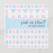 ピンクまたは青の中性アーガイル柄のの男の子のベビーシャワー 招待状 (正面/裏面)