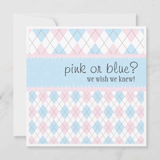 ピンクまたは青の中性アーガイル柄のの男の子のベビーシャワー 招待状 (正面)