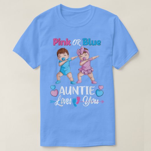 ピンクまたは青の叔母はあなたを愛するベビー性発現P Tシャツ (デザイン正面)