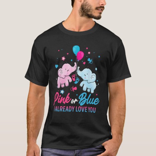 ピンクまたは青の少年または少女の象を表示する性別 Tシャツ (正面)
