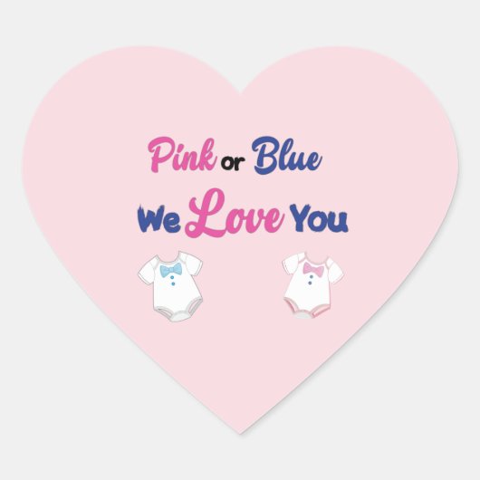 ピンクまたは青の性別の表示 ハートシール (正面)