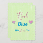 ピンクまたは青の性別の表示 招待状 (正面/裏面)