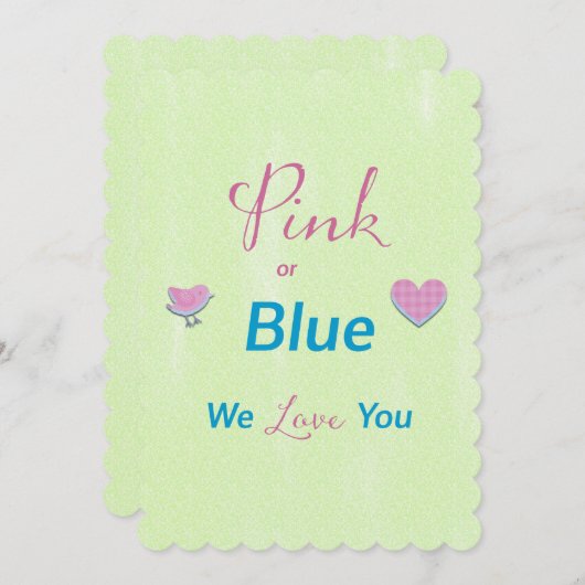 ピンクまたは青の性別の表示 招待状 (正面/裏面)