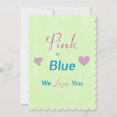 ピンクまたは青の性別の表示 招待状 (正面)