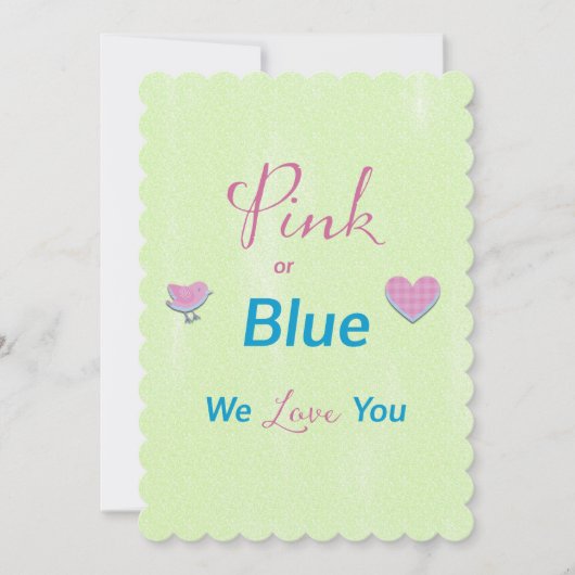 ピンクまたは青の性別の表示 招待状 (正面)