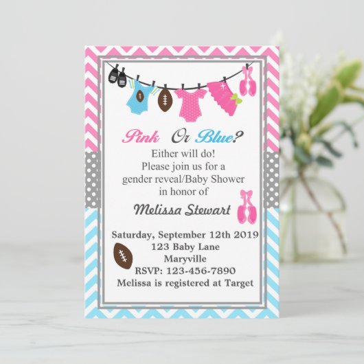 ピンクまたは青の性別の表示 招待状 (スタンド正面)