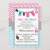 ピンクまたは青の性別の表示 招待状 (正面/裏面)