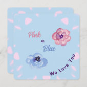 ピンクまたは青の水色の花のカスタム性別 招待状 (正面/裏面)