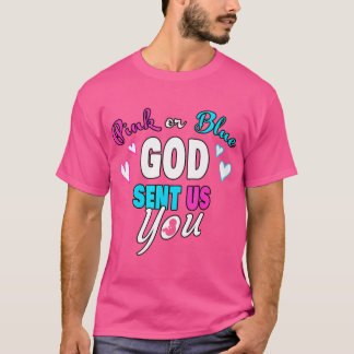 ピンクまたは青の神は私たちにあなたをキリスト教の信仰ジェンド Tシャツ