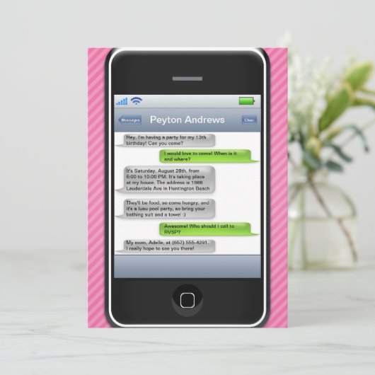 ピンクまたは黒の頭が切れるな電話iParty誕生会 招待状 (スタンド正面)