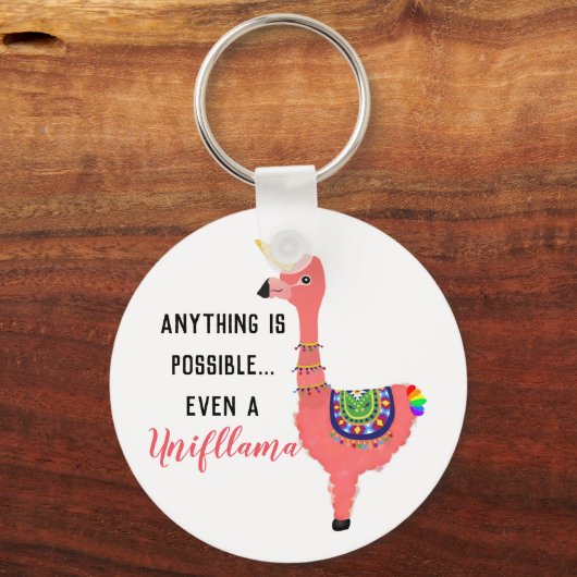 ピンクやる気を起こさせるかわいいユニコーンフラミンゴラマ キーホルダー (正面)