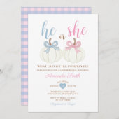 ピンクやブルーの性別でカボチャのパーティー 招待状 (正面/裏面)