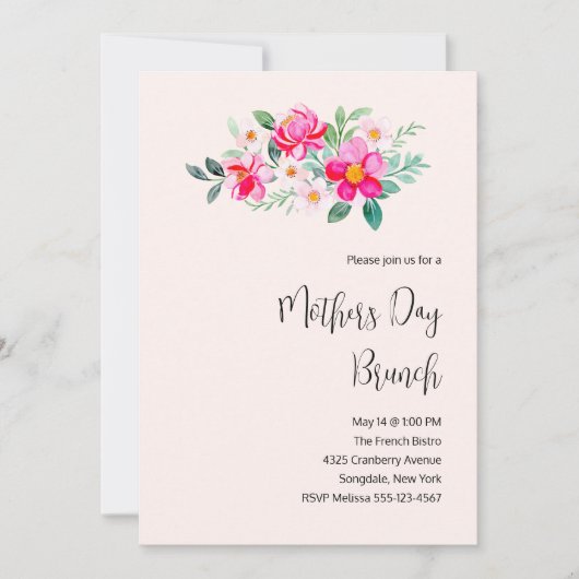 ピンクよくはしゃぐかわいらしの花マザーズデイブランチ 招待状 (正面)