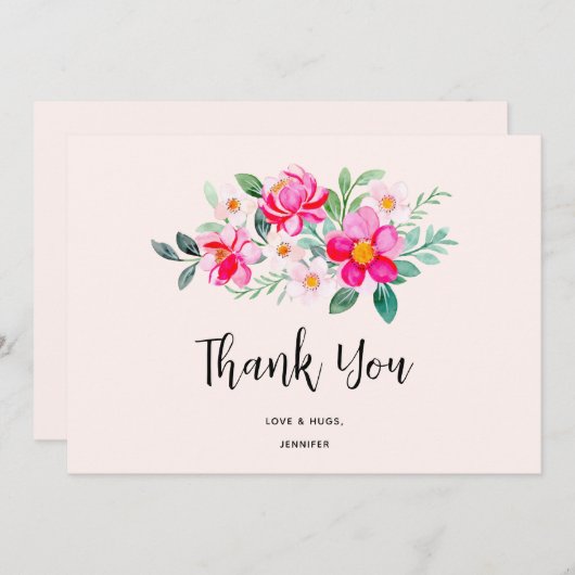 ピンクよくはしゃぐかわいらしの花束 サンキューカード (正面/裏面)