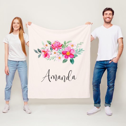 ピンクよくはしゃぐかわいらしの花束 フリースブランケット (インサイチュ)