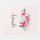 ピンクよくはしゃぐかわいらしの花束 フリースブランケット (正面(横))