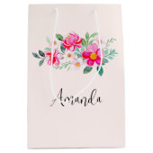 ピンクよくはしゃぐかわいらしの花束 ミディアムペーパーバッグ (正面)