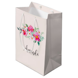 ピンクよくはしゃぐかわいらしの花束 ミディアムペーパーバッグ
