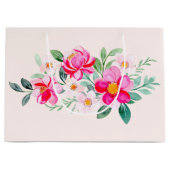 ピンクよくはしゃぐかわいらしの花束 ラージペーパーバッグ (正面)