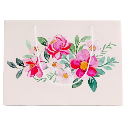 ピンクよくはしゃぐかわいらしの花束 ラージペーパーバッグ (正面)