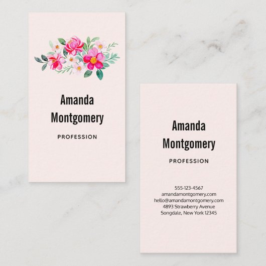 ピンクよくはしゃぐかわいらしの花束 名刺 (正面/裏面)