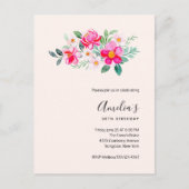 ピンクよくはしゃぐかわいらしフラワーズ誕生日招待状 インビテーションポストカード (正面)