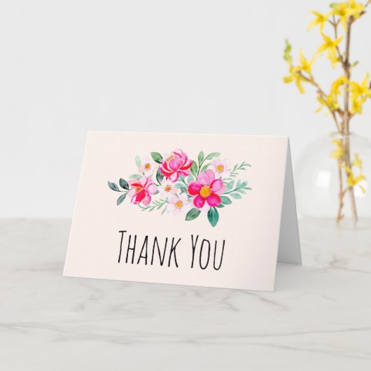 ピンクよくはしゃぐかわいらしフラワーブーケありがとう カード (黄色い花)