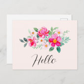 ピンクよくはしゃぐかわいらしフラワーブーケこんにちは ポストカード (正面/裏面)