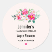 ピンクよくはしゃぐかわいらしフラワーブーケキャンドルビズ ラウンドシール (正面)
