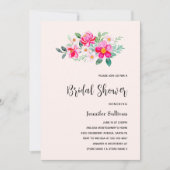 ピンクよくはしゃぐかわいらしフラワーブーケブライダルシャワー 招待状 (正面)