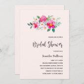 ピンクよくはしゃぐかわいらしフラワーブーケブライダルシャワー 招待状 (正面/裏面)