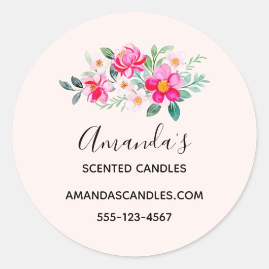 ピンクよくはしゃぐかわいらしフラワーブーケ事業 ラウンドシール (正面)