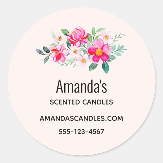 ピンクよくはしゃぐかわいらしフラワーブーケ事業 ラウンドシール (正面)