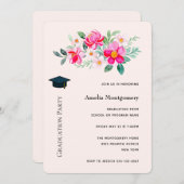 ピンクよくはしゃぐかわいらしフラワーブーケ卒業 招待状 (正面/裏面)