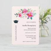 ピンクよくはしゃぐかわいらしフラワーブーケ卒業 招待状 (スタンド正面)
