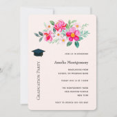 ピンクよくはしゃぐかわいらしフラワーブーケ卒業 招待状 (正面)