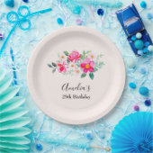 ピンクよくはしゃぐかわいらしフラワーブーケ誕生日 ペーパープレート (パーティー)