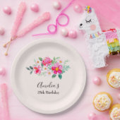 ピンクよくはしゃぐかわいらしフラワーブーケ誕生日 ペーパープレート (パーティー)