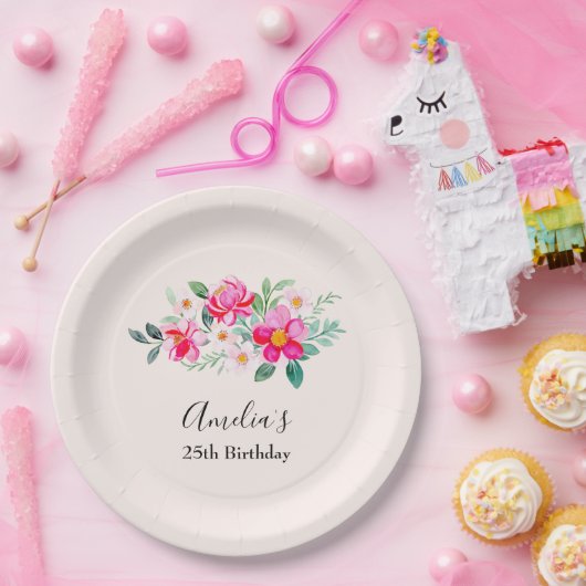 ピンクよくはしゃぐかわいらしフラワーブーケ誕生日 ペーパープレート