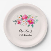 ピンクよくはしゃぐかわいらしフラワーブーケ誕生日 ペーパープレート (正面)