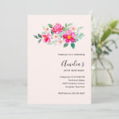 ピンクよくはしゃぐかわいらしフラワーブーケ誕生日 招待状 (スタンド正面)