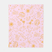 ピンクよくはしゃぐとオレンジのハロウィーンパターン フリースブランケット (正面)