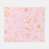 ピンクよくはしゃぐとオレンジのハロウィーンパターン フリースブランケット (正面(横))