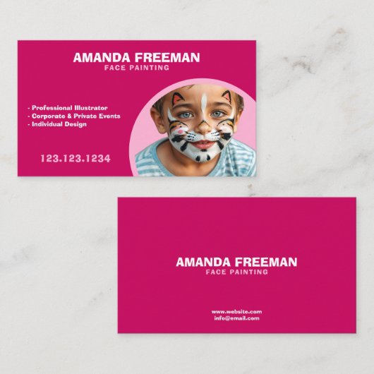 ピンクよくはしゃぐと白の顔画家 名刺 (正面/裏面)